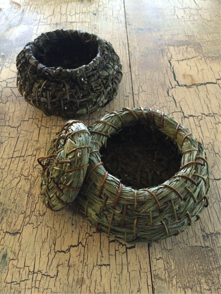 Back, olla by E. Parry, Front, olla by Virginia Melendez, Kumiai Basketry Instructor